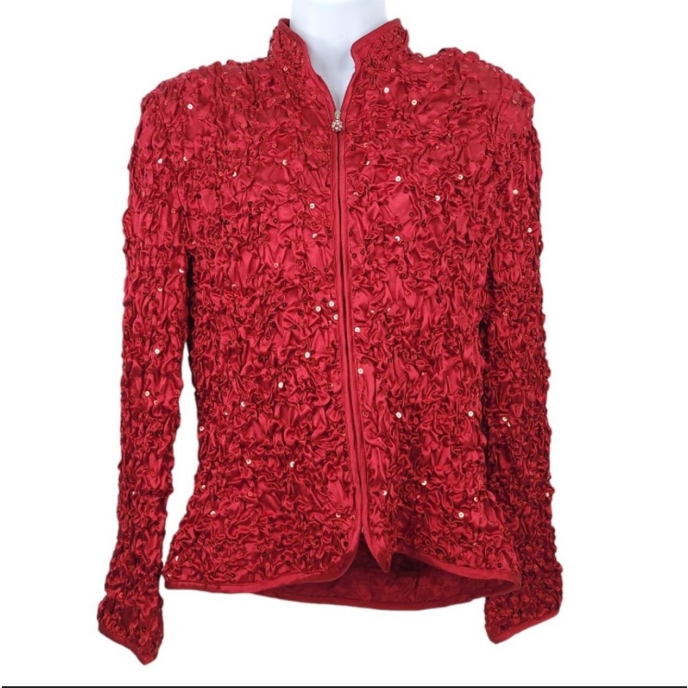 MSK Red Sequin Pucker Jacket